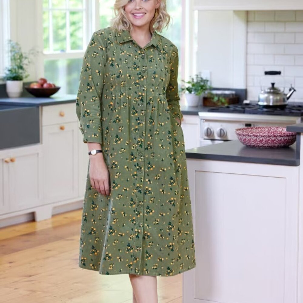 LARGE Vermont Country Store Green Corduroy Dress